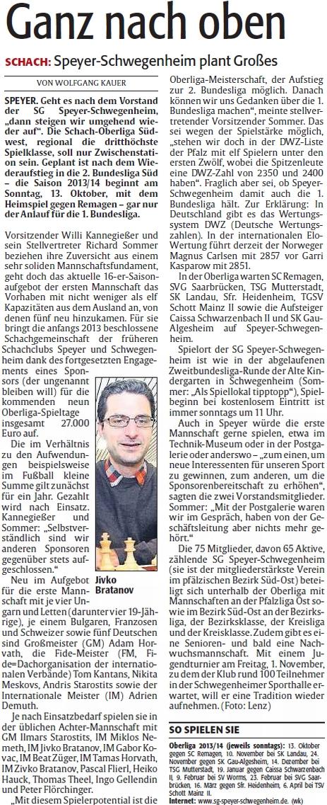 Die Rheinpfalz vom 23.07.2013